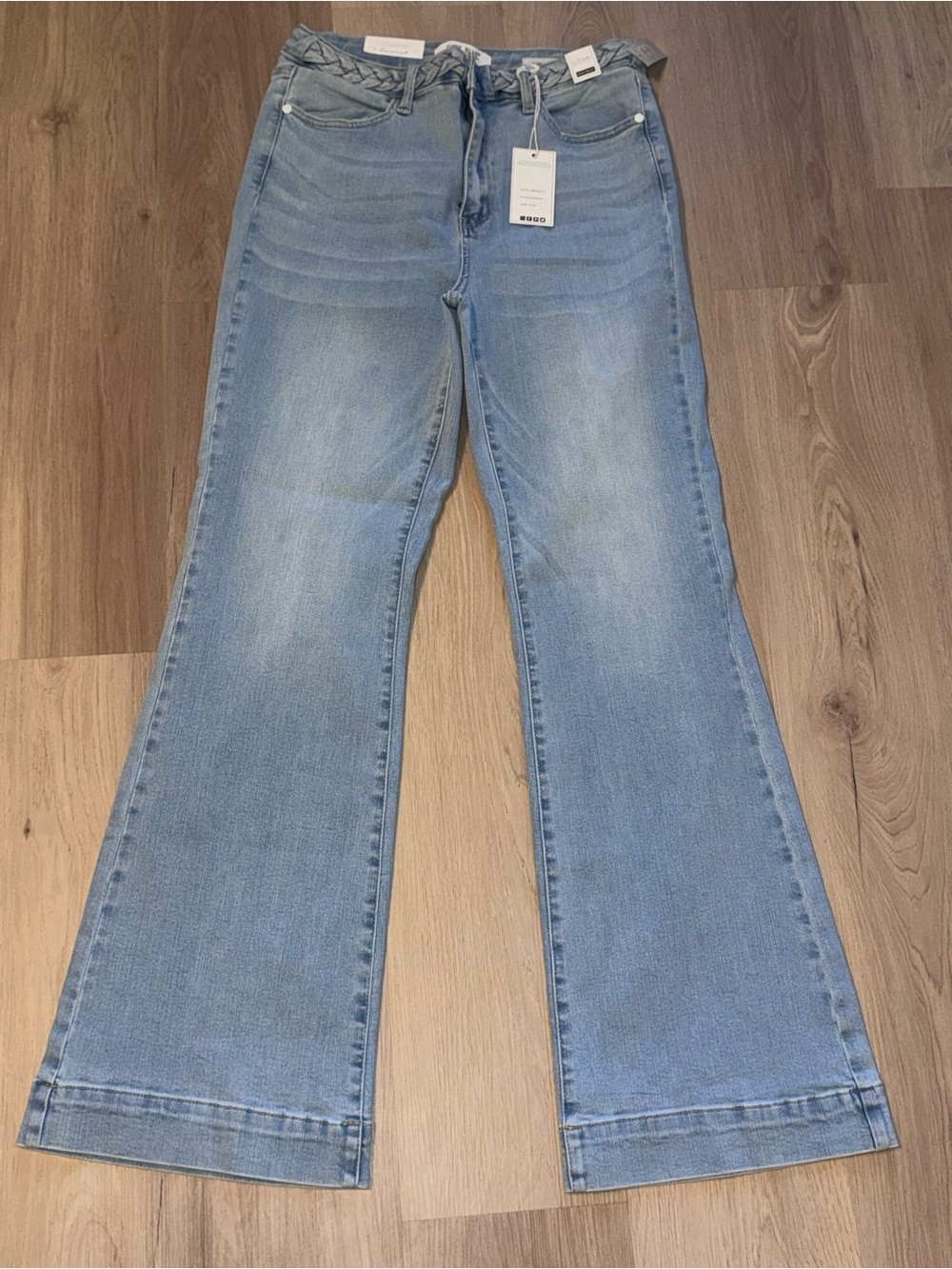 Judy Blue Light Blue High-Rise Flared Jeans with Braided Waist